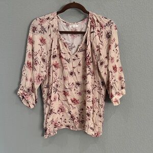Maurices Pink and Cream Floral Blouse